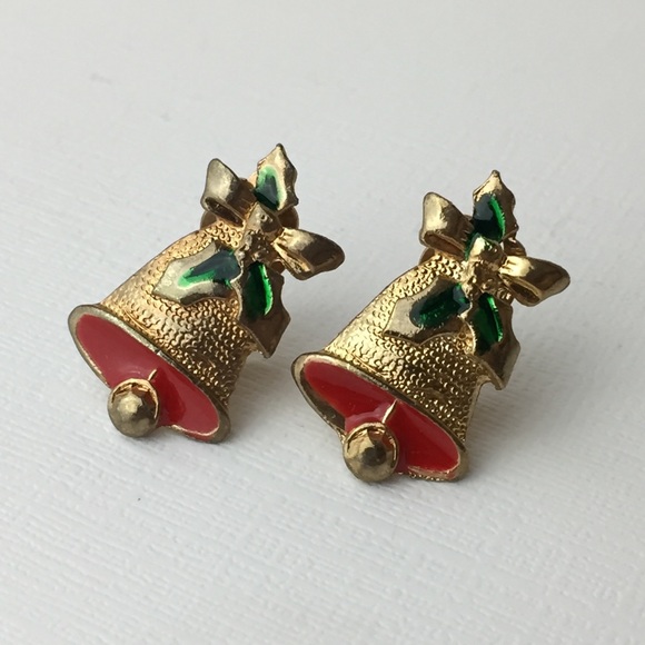 Vintage Christmas Bells Gold Tone Clip On Earrings - Picture 5 of 8